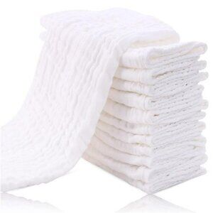 Muslin Burp Cloths Baby 12 Pack Soft Cotton Washcloths Spit Up Rags White